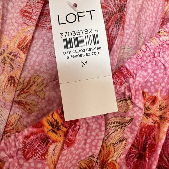 NWT LOFT Lily Gathered Waist V Neck Blouse Size Medium Pink Zinnia - Picture 5 of 7